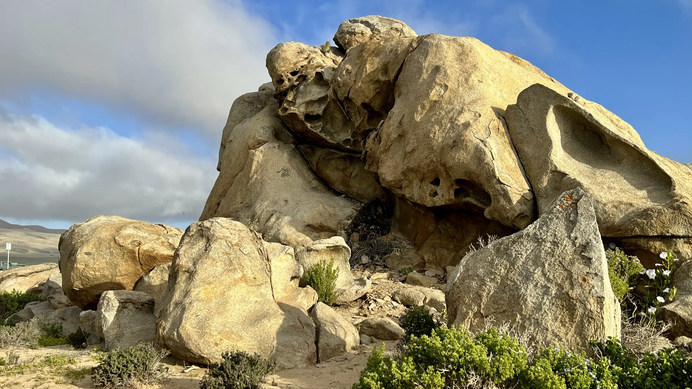 Rocas graníticas entre el campo florido